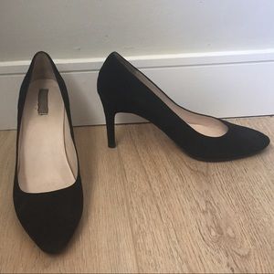 Cole Haan 85m almond toe pumps heels black suede